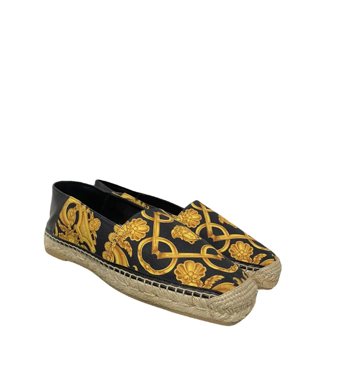Versace Barocco Print Gold/Black Canvas Espadrilles